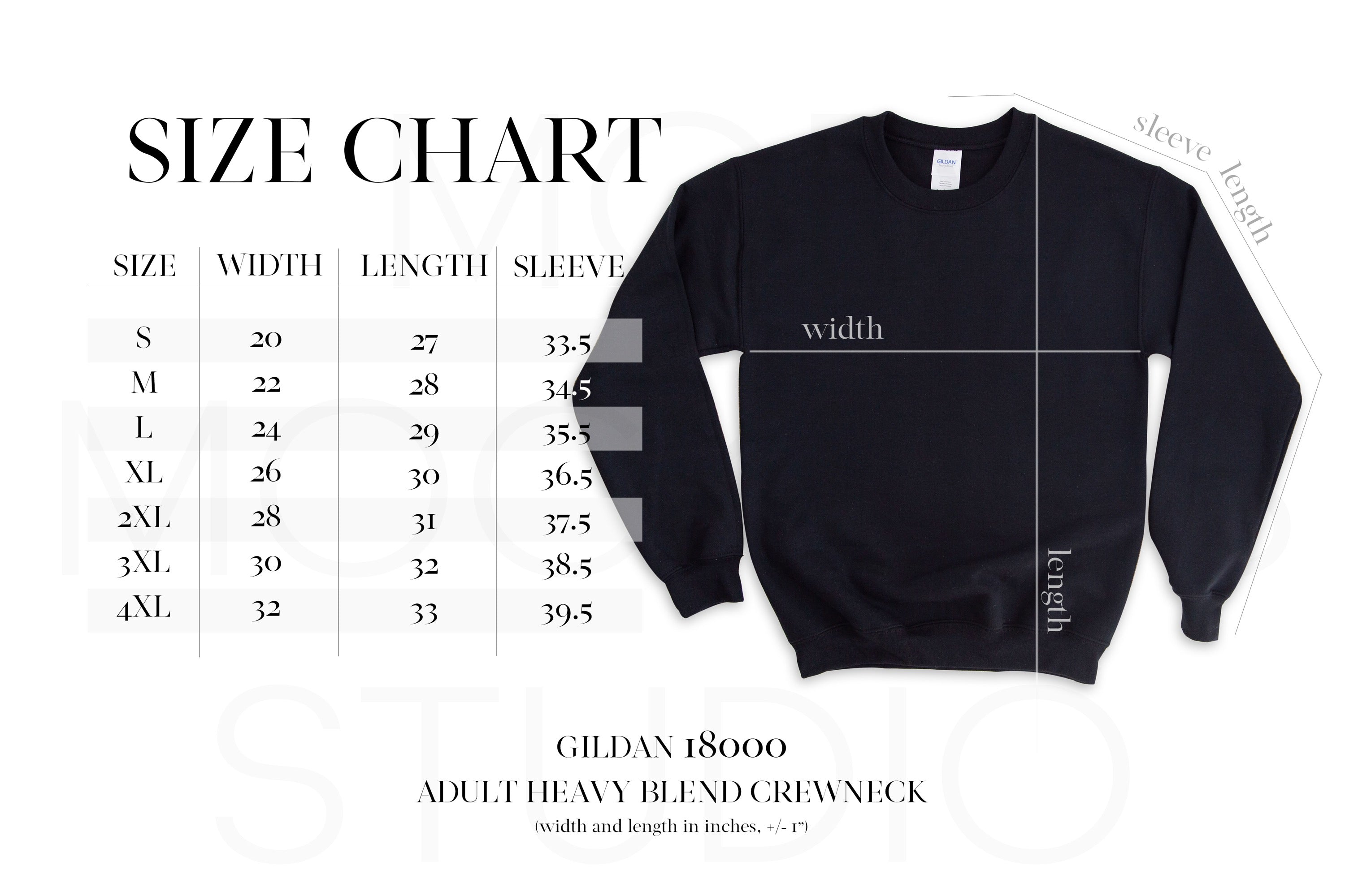SIZE CHART GILDAN 18000 SWEATSHIRT Mod Mockups Studio