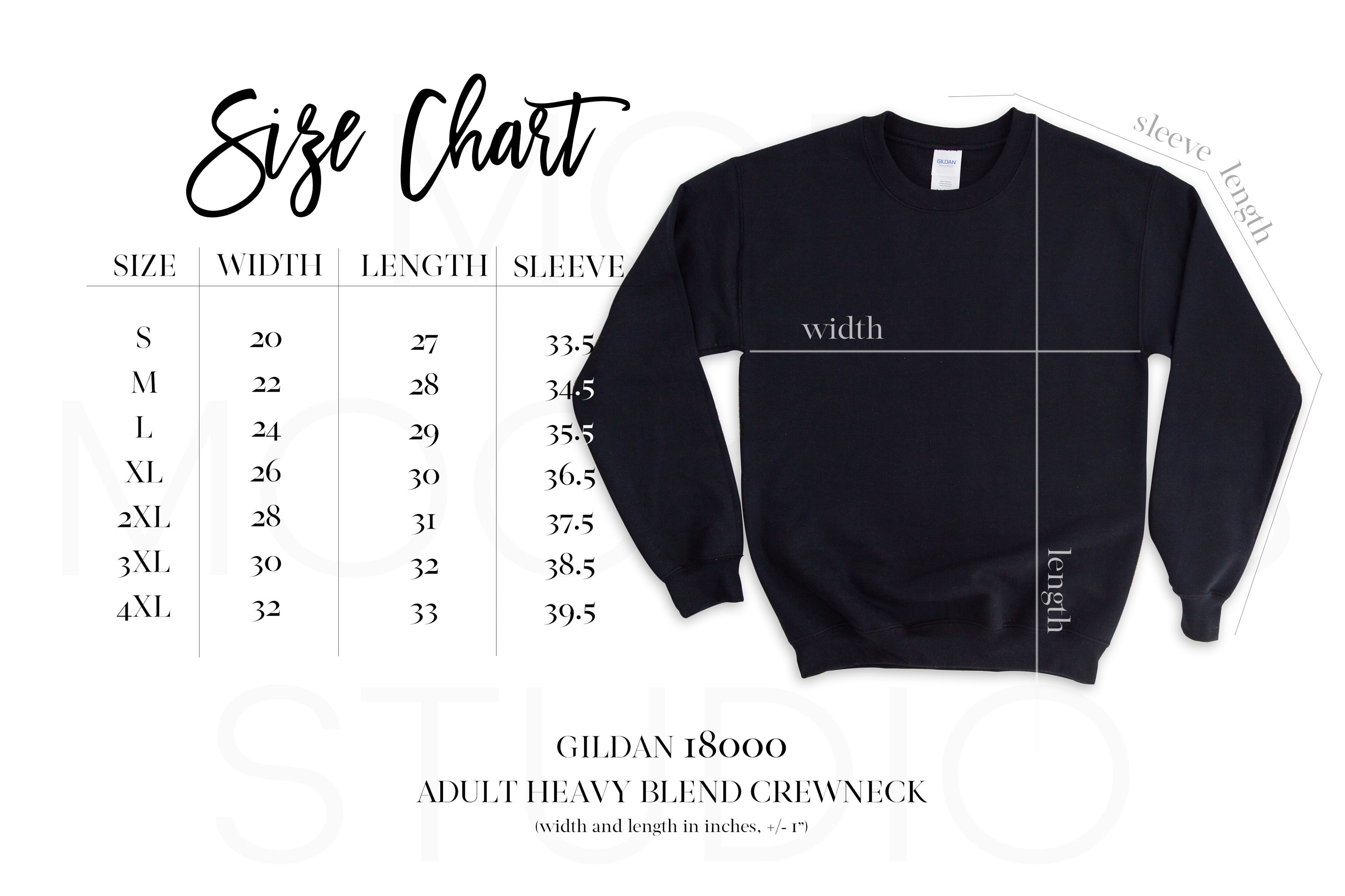 SIZE CHART GILDAN 18000 SWEATSHIRT Mod Mockups Studio