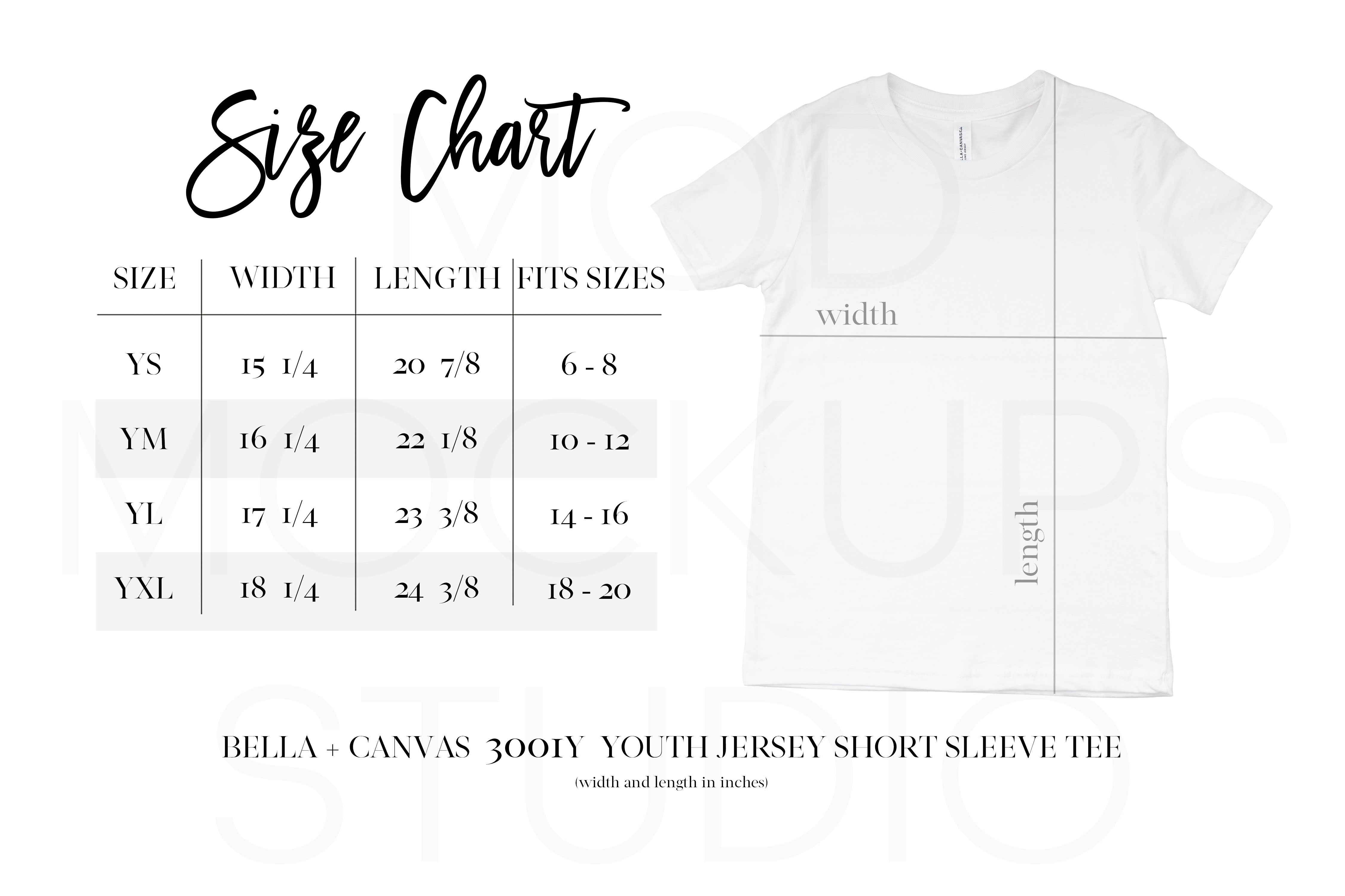 SIZE CHART | BELLA + CANVAS 3001Y YOUTH