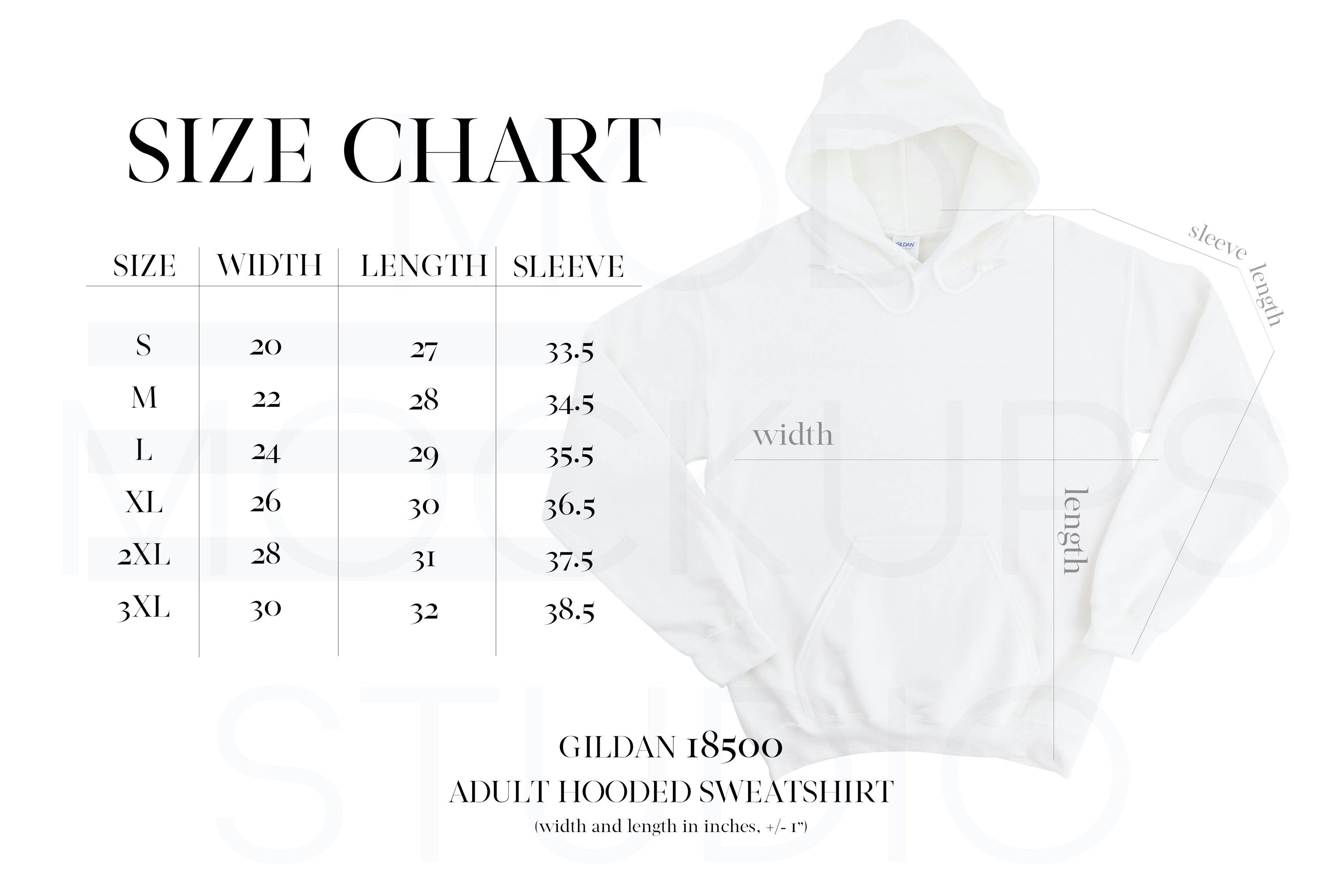 SIZE CHART GILDAN 18500 HOODIE Mod Mockups Studio