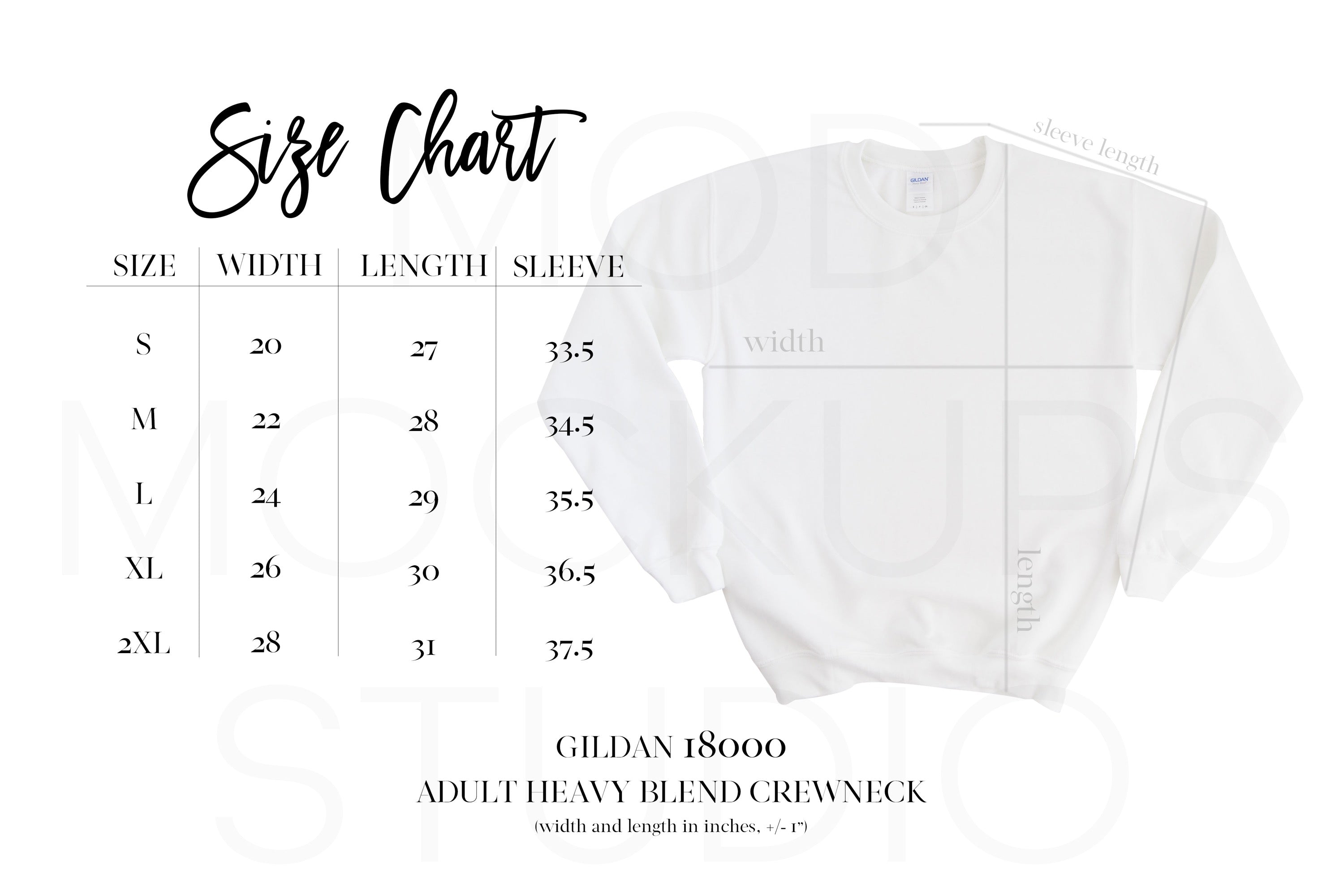 SIZE CHART GILDAN 18000 SWEATSHIRT Mod Mockups Studio