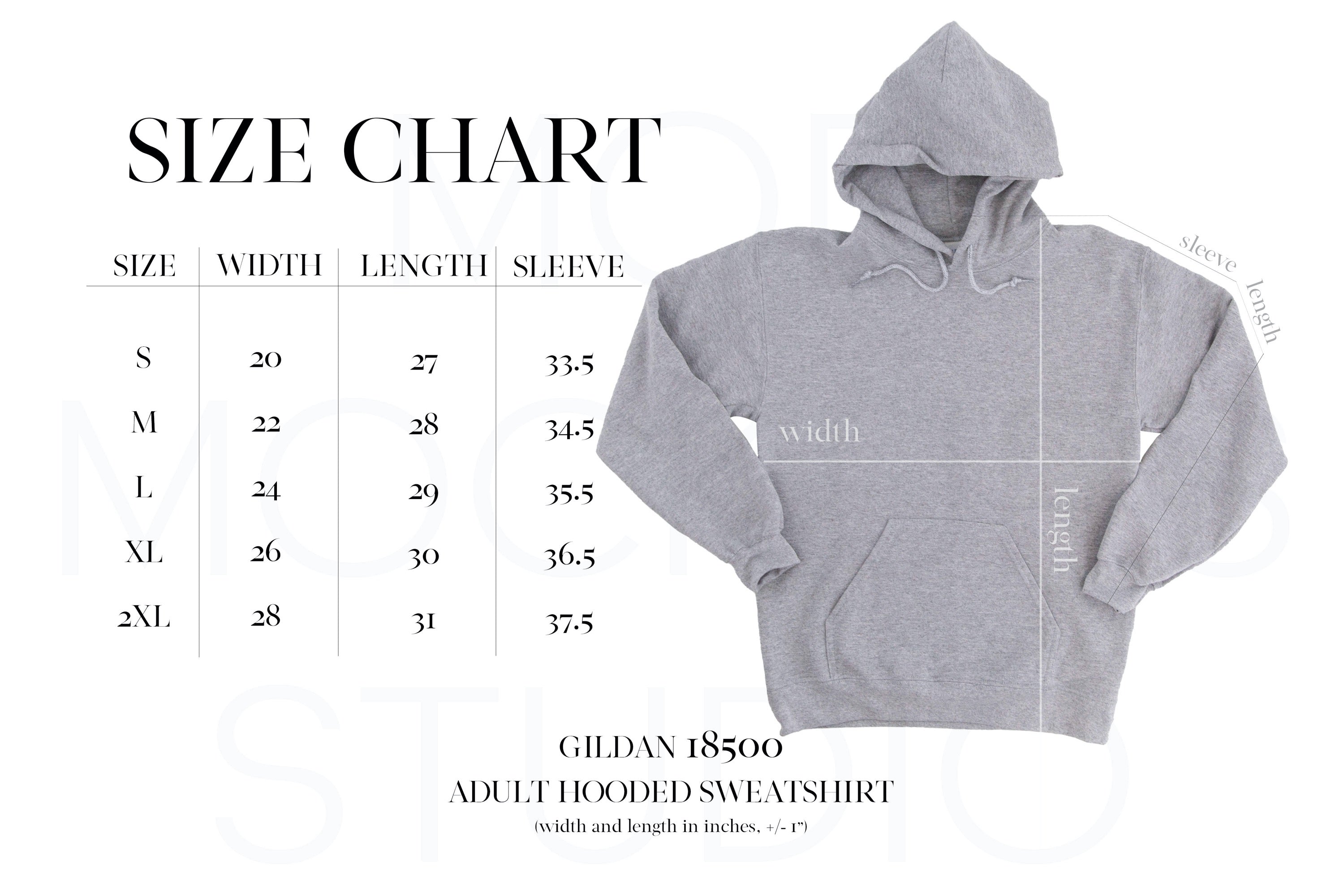 SIZE CHART GILDAN 18500 HOODIE Mod Mockups Studio
