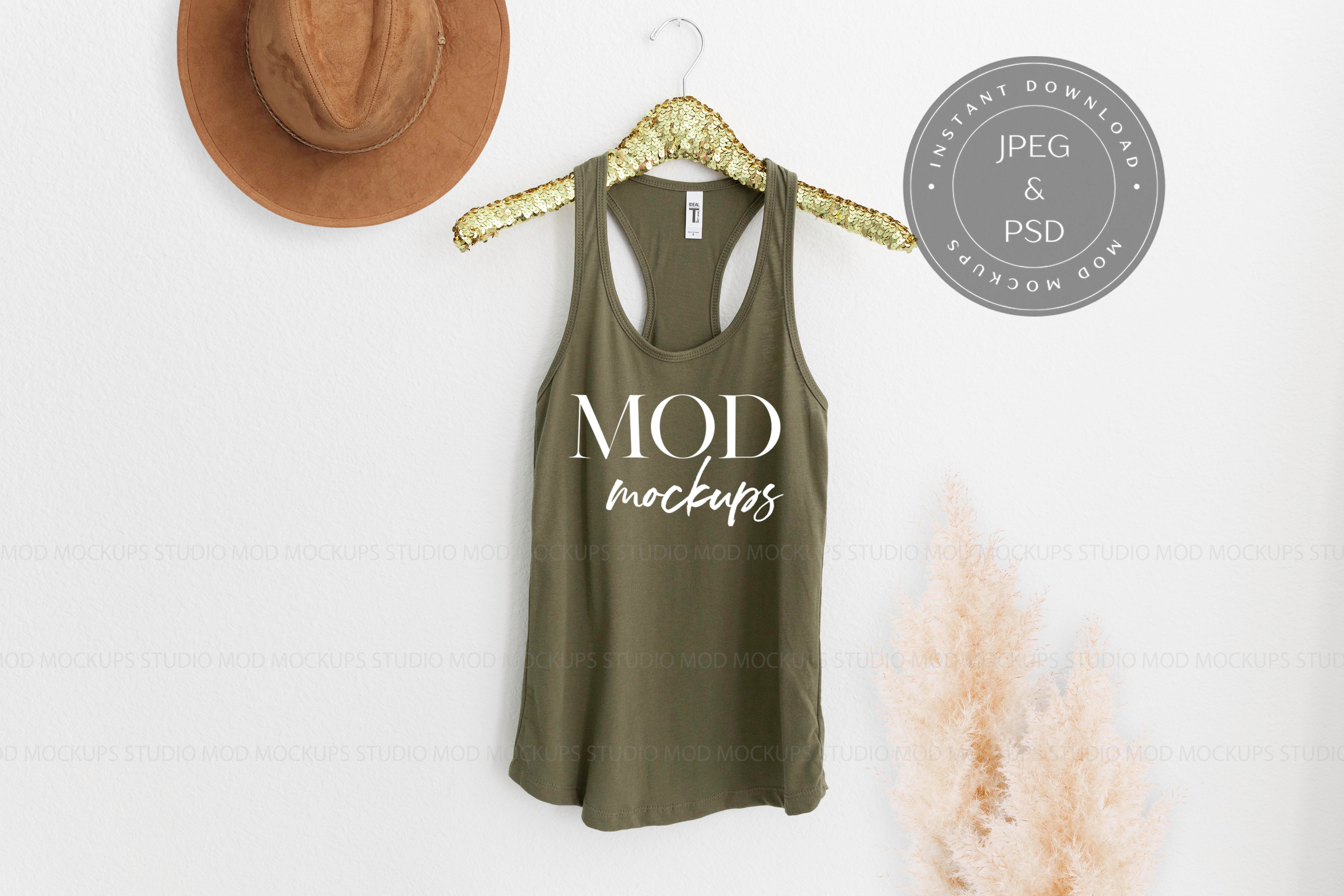 MILITARY GREEN Racerback Tank Top Next Level Tank Top Mock Up Hanging Mockup Next Level Mockup
