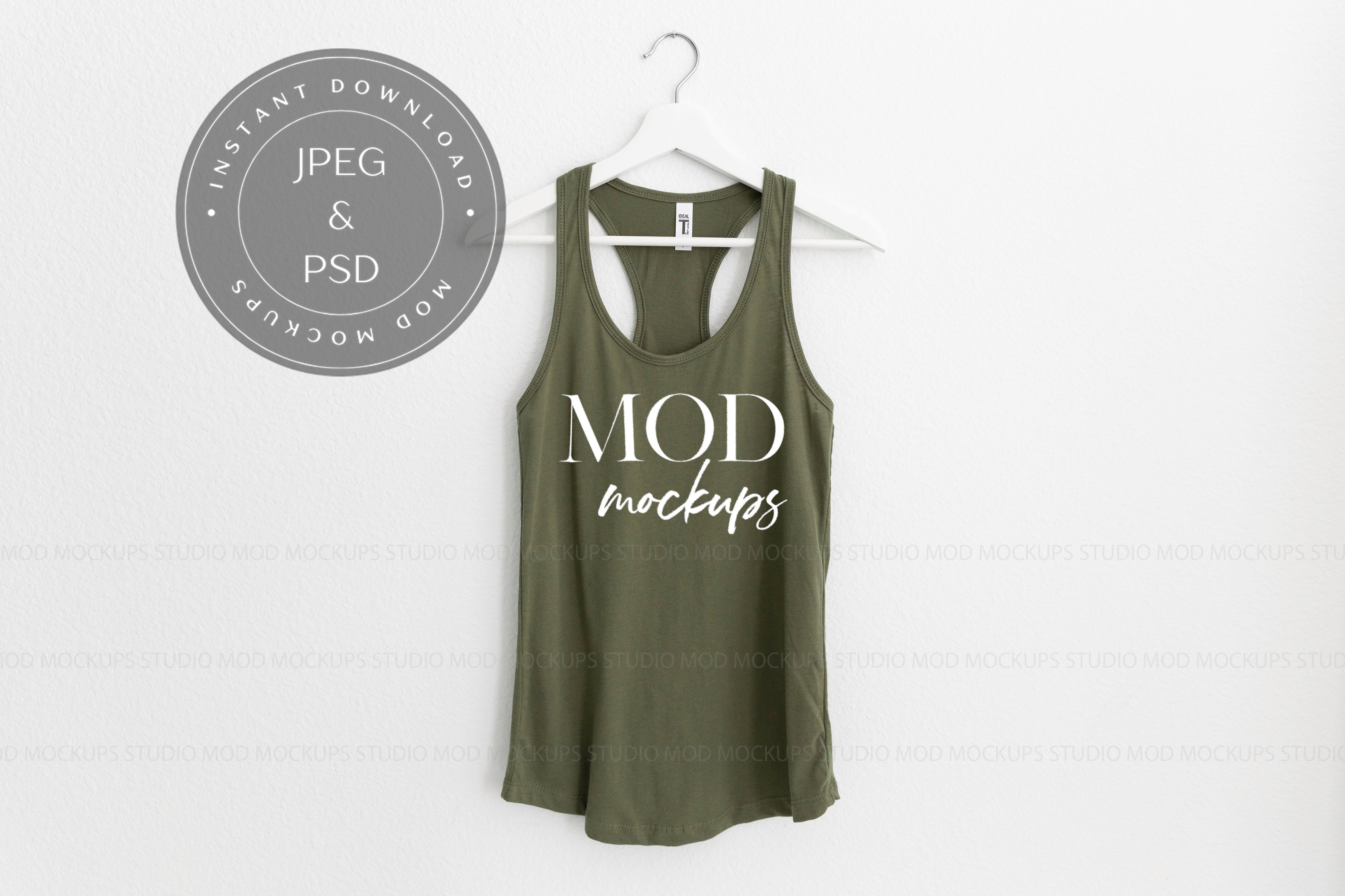 MILITARY GREEN Racerback Tank Top Next Level Tank Top Mock Up Hanging Mockup Next Level Mockupadd