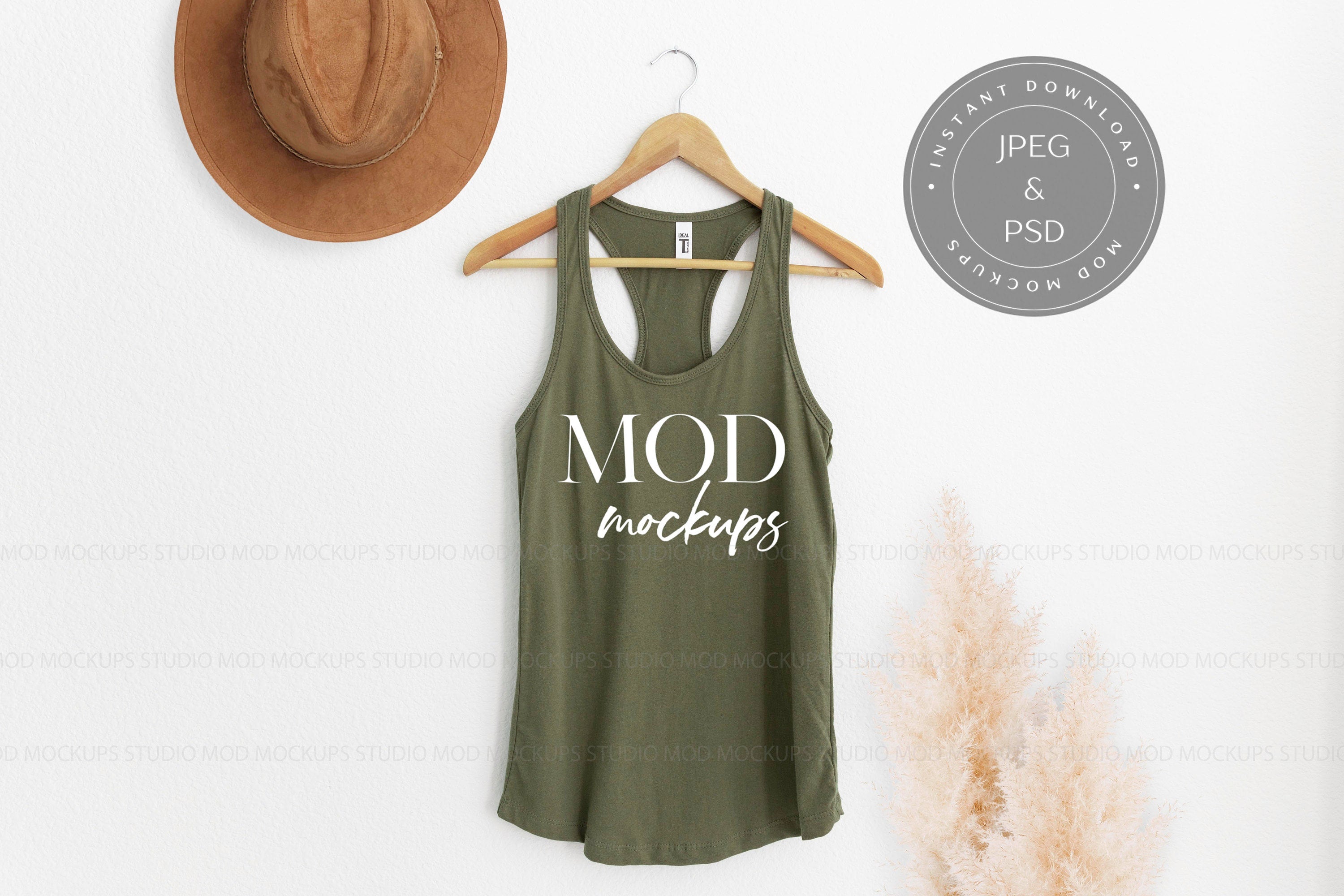 MILITARY GREEN Racerback Tank Top Next Level Tank Top Mock Up Hanging Mockup Next Level Mockup